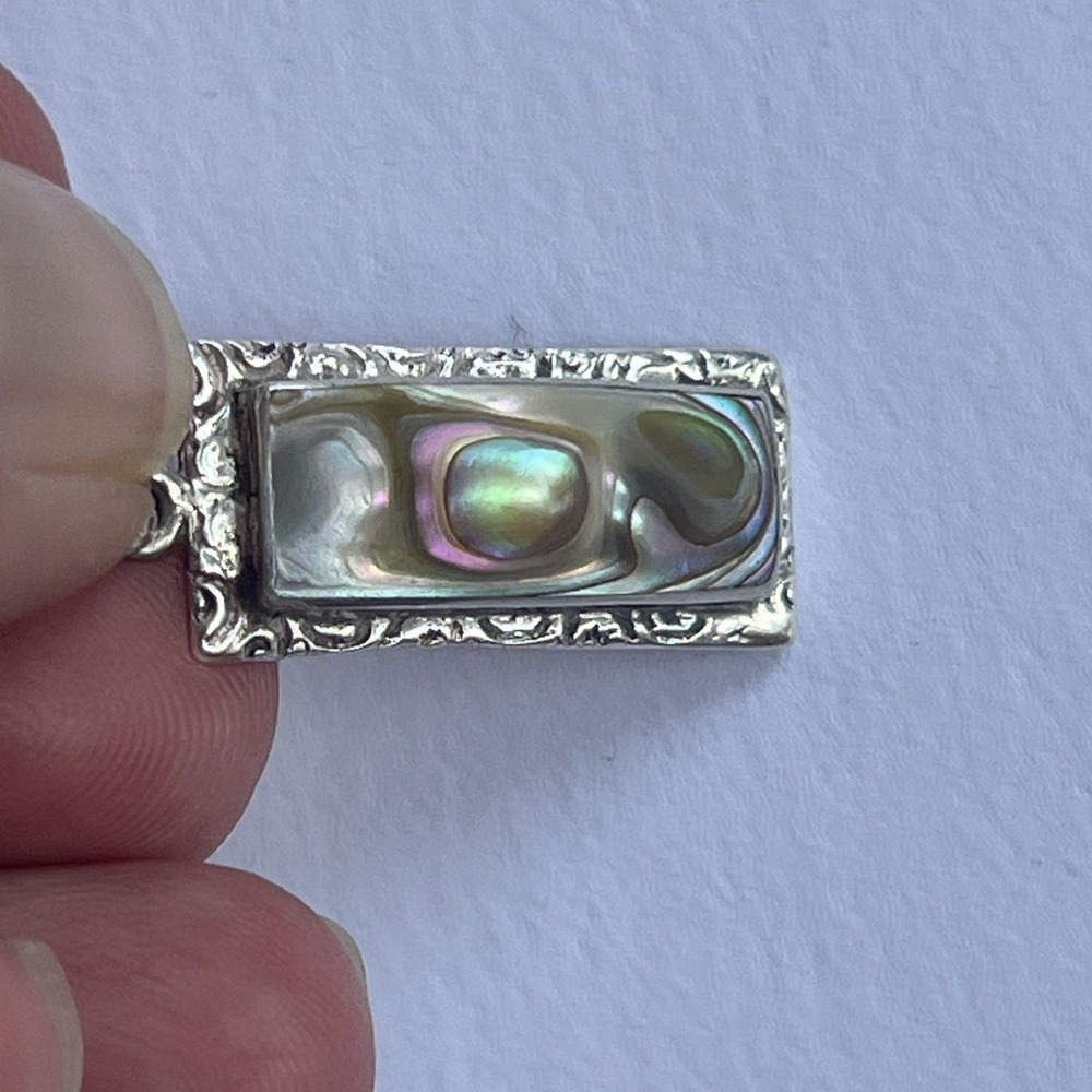 VTG Sterling Silver Abalone Shell Raised Rectangle Pendant Charm 3/4" MOP